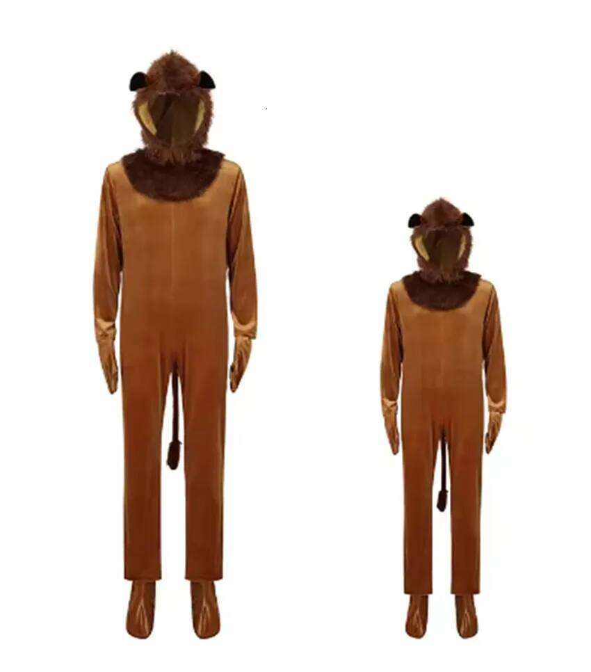 Animal Cosplay Costume Lion King Jumpsuit Role Play Kids Adlut Halloween Performance Fancy Dress Long Hair Lions Suit Unisex