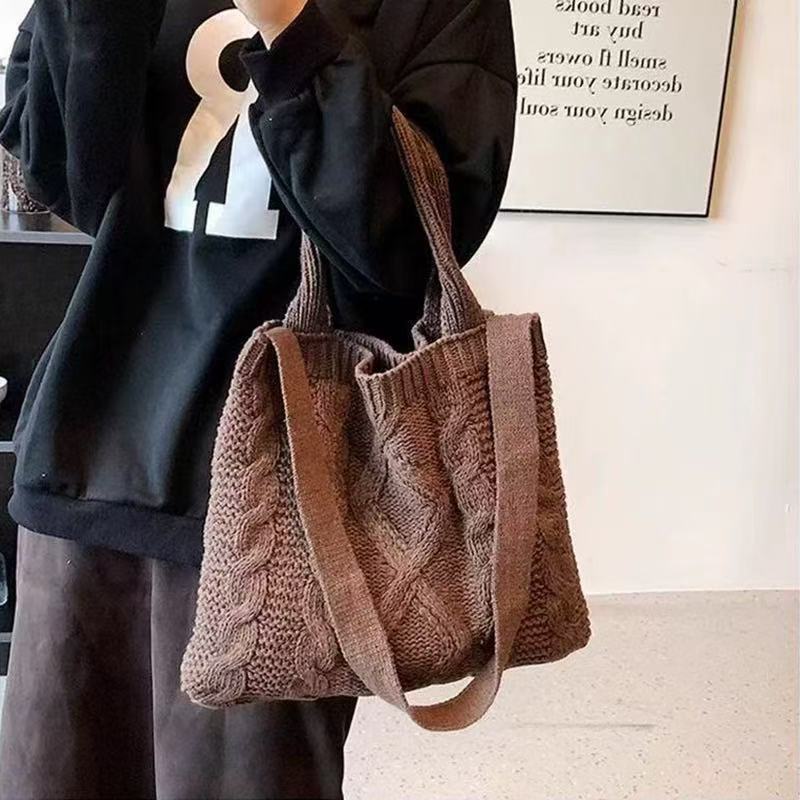 Autumn/Winter Vintage Knitted Commuter Tote Bag Versatile Shoulder Bag Fashion Handbag