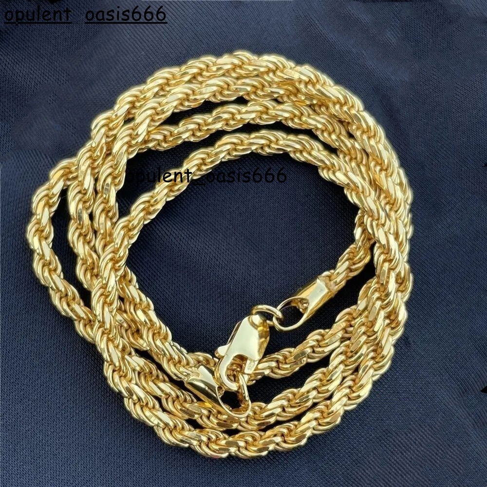 Large Stock Hip Hop Jewelry 1.9mm-6.0mm Rope Chain Necklace 925 Sterling Silver Gold Plated Rope Chains