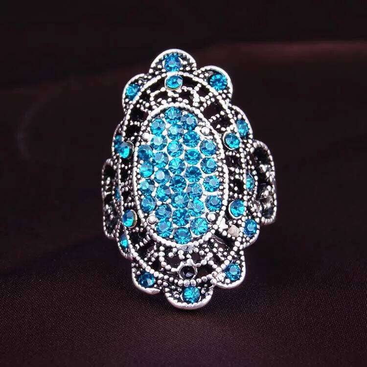 Unique 4 Colors Wedding Ring Turkey Crystal Jewelry Big Size Rings For Women Plata Boho Beach Vintage Turkis