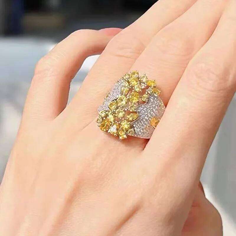 Original 925 Sterling Silver Ring for Women Natural Yellow Cubic Zirconia Wedding Engagement Band Gift Jewelry Senior Accessorie
