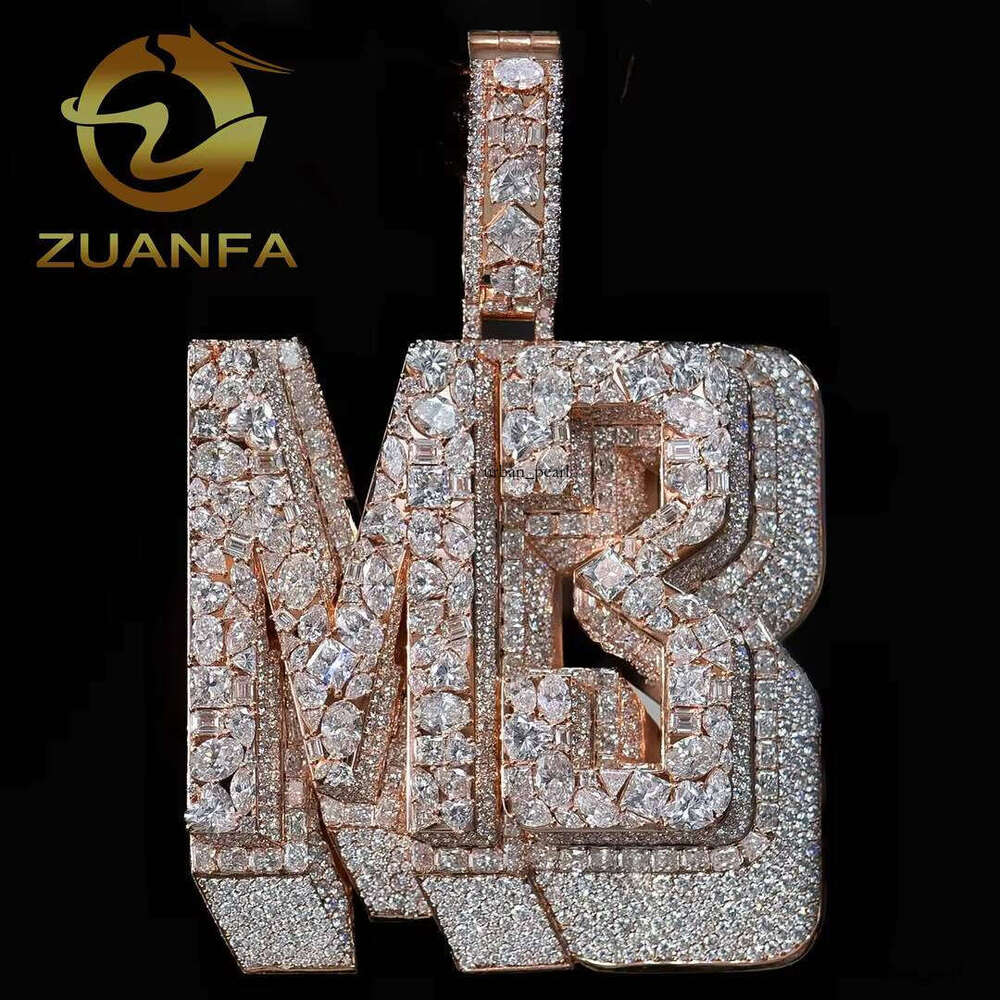 Ice out VVS Moissanite Hip-Hop Jewelry Chain Mixed Chalcedony Sier Ice Out Letter Pendant Passed Tester