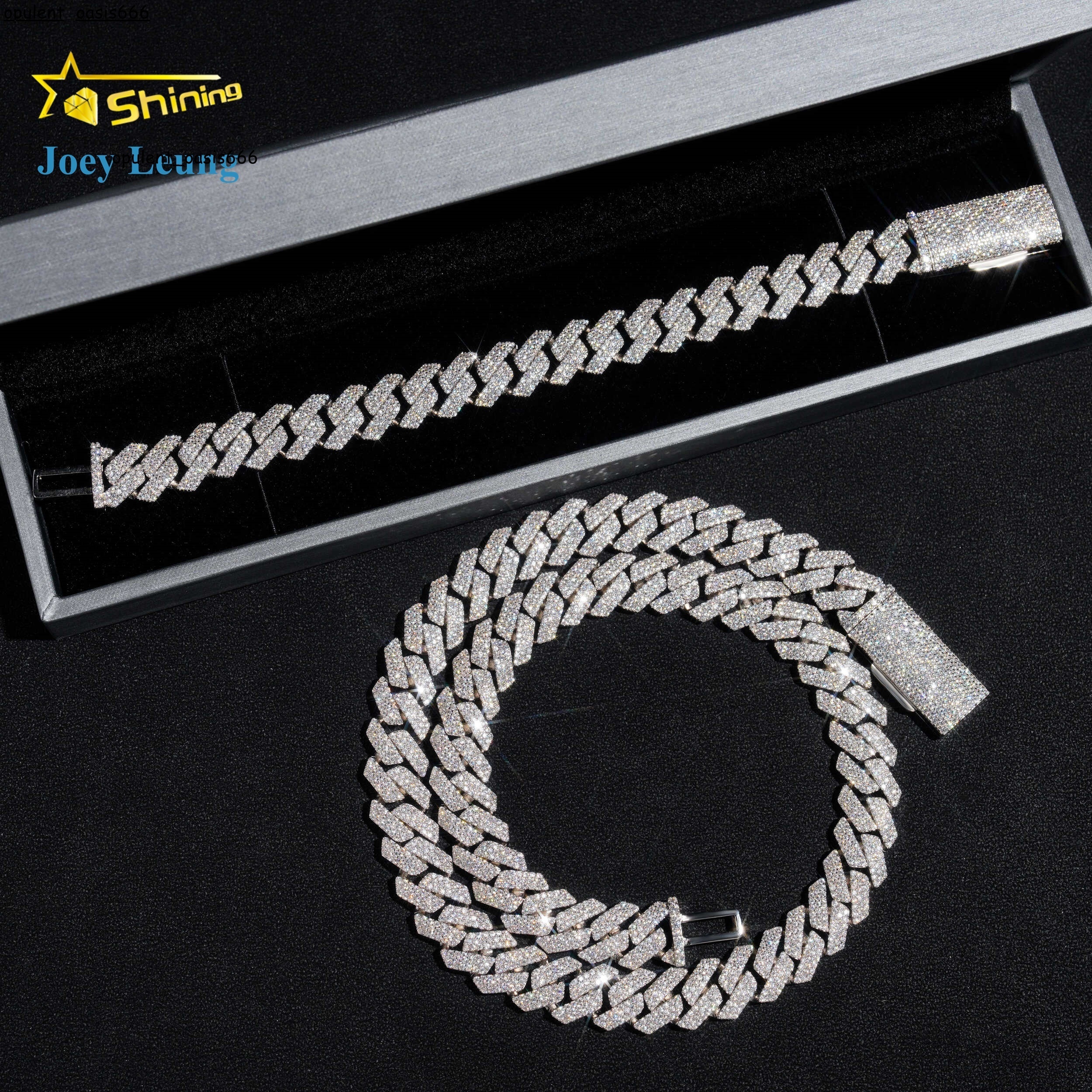 Hip Hop Style 13mm Width 3 Rows Cuban Necklace 925 Silver Iced Out Diamond Bracelet Vvs Moissanite Cuban Link Chain