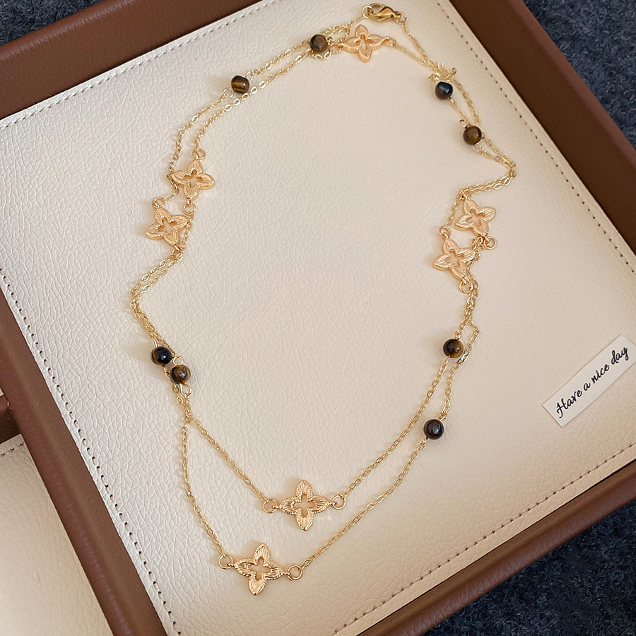 Inlaid Diamond Tiger Eye Stone Cross Pearl Necklace Design Sweater Light Luxury High-end Neck Chain for Women - view 5