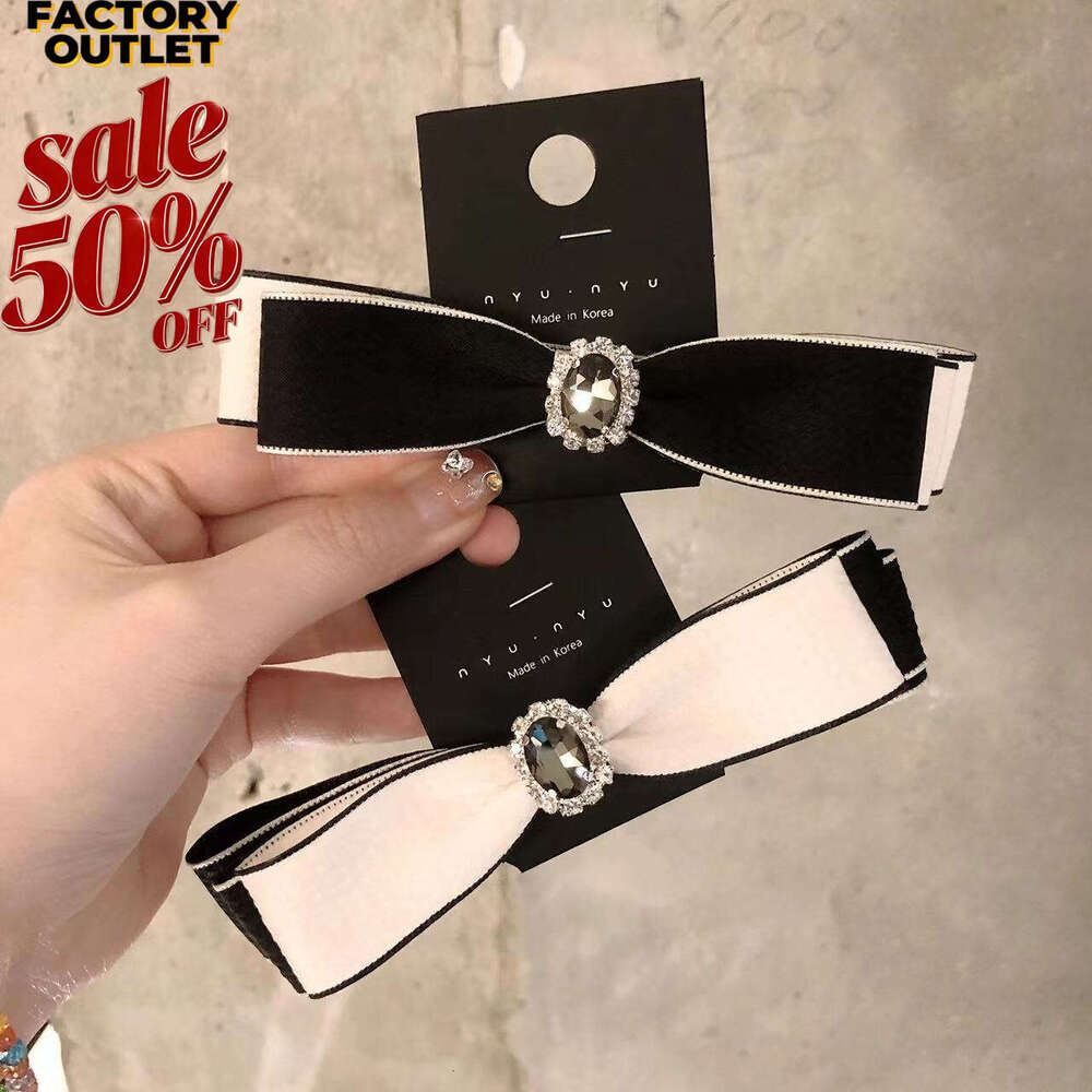 Women's crystal hair accessories Retro Rhinestone Bow Spring Elegant Black Small Hairpin Girl Versatile Top Clip