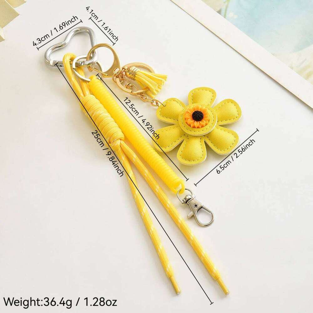 Fashion Creative Leather Sunflower Braided Rope Bag Charm Keychain for Women Ladies Stylish Backpack Key Ring Handmade Jewelry XJ260106