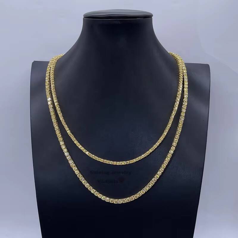 Sterling Silver 14k Yellow Gold GRA 3mm 4mm VVS Yellow Moissanite Tennis Chain