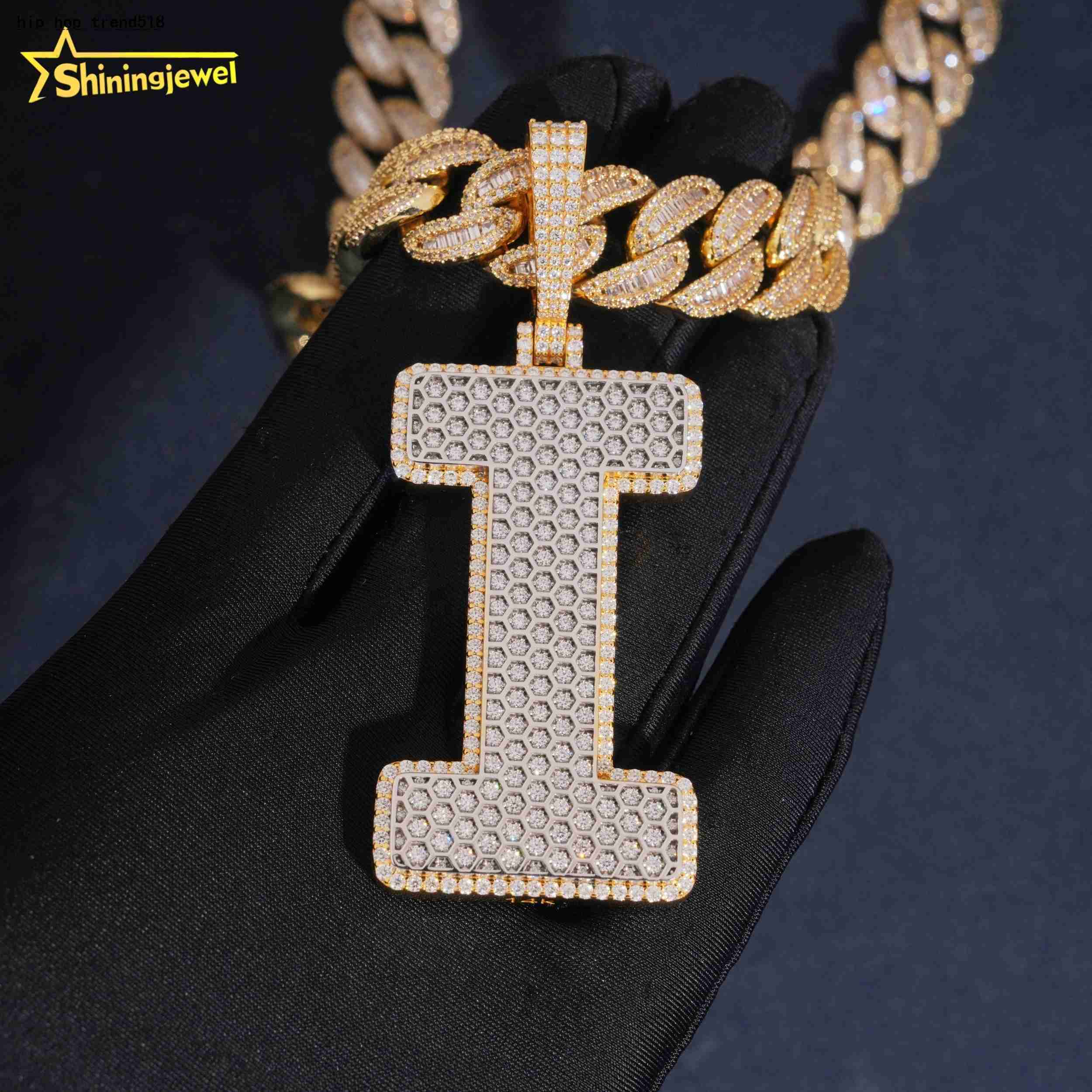 New Style Two Tone Hip Hop Letters Initial 925 Sterling Silver Custom Made Moissanite Pendant