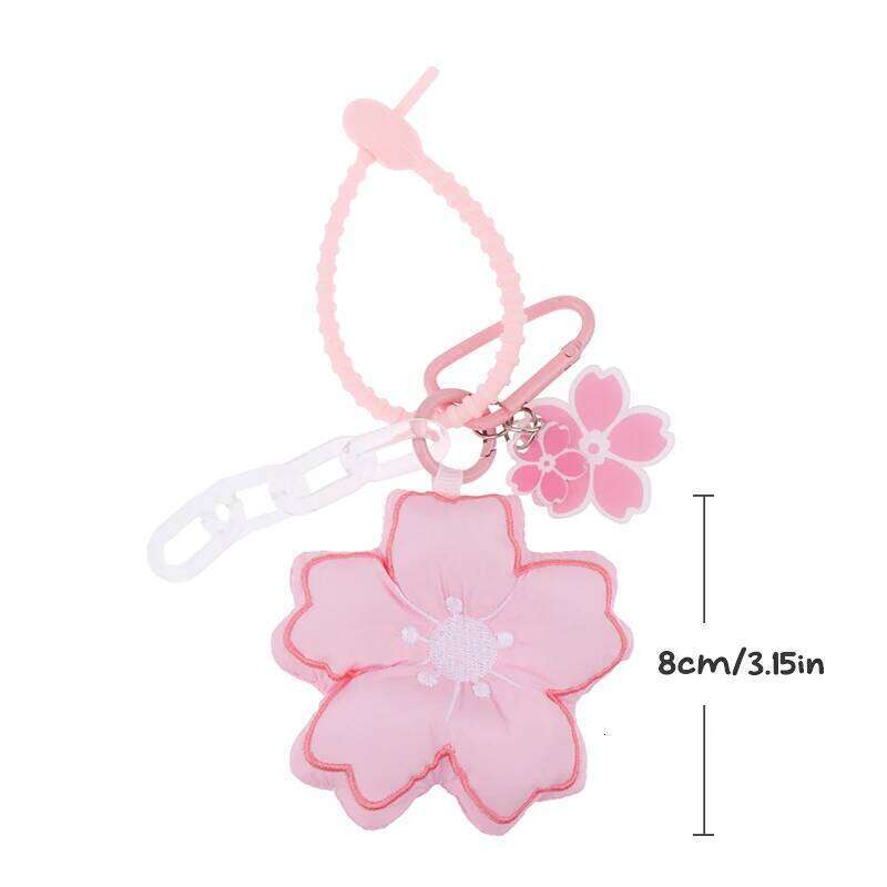 Pink Cherry Blossom Chain Fabric Sakura Pendant Cute Flower Key Ring Backpack Charms Car Decoration Bag Accessories XJ260106
