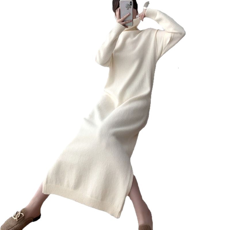REALEFT Autumn Winter Loose Turtleneck Straight Women Sweater Dresses Long Sleeve Warm Knitted Chic Long Dresses Female 240729
