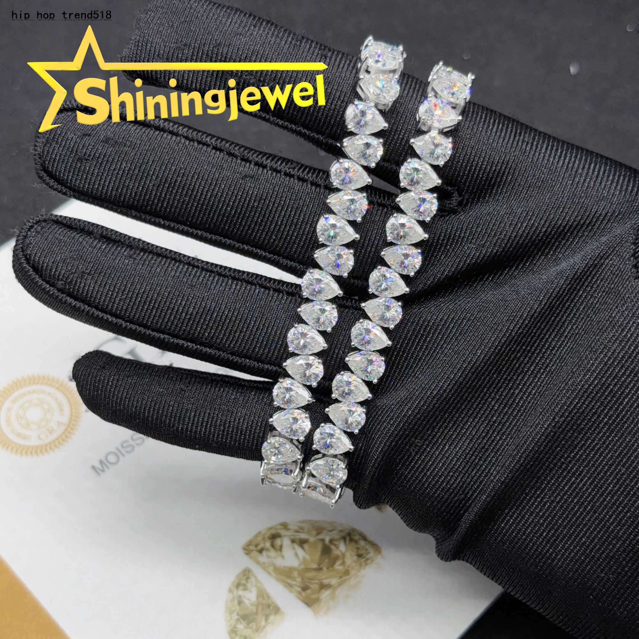 Fashion Jewelry Pear Cut Iced Out 57MM Tennis Bracelet 925 Silver Moissanite Diamond Tennis Bracelet Pass Diamond Test