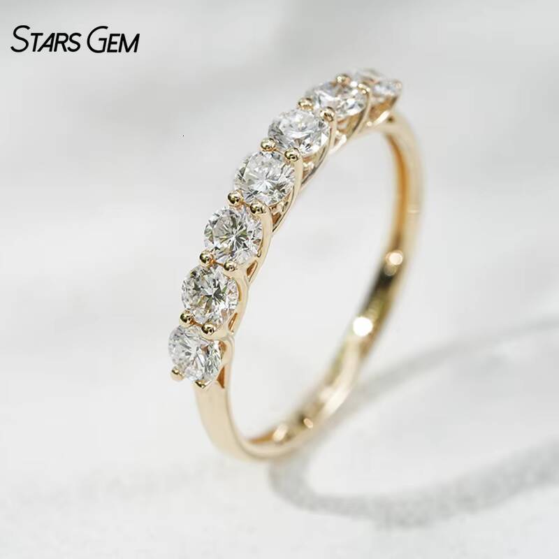 Starsgem 10K Gold 10ct 33mm Round Brilliant Cut Lab Grown Diamond Half Circle Seven Stone Diamond Ring Anniversary Band