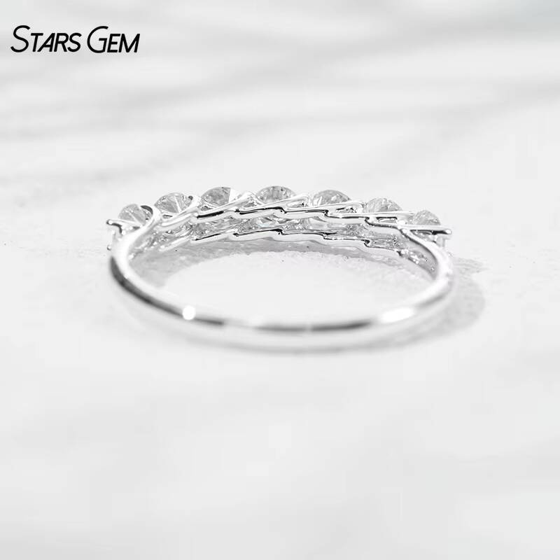 Starsgem 10K Gold 10ct 33mm Round Brilliant Cut Lab Grown Diamond Half Circle Seven Stone Diamond Ring Anniversary Band