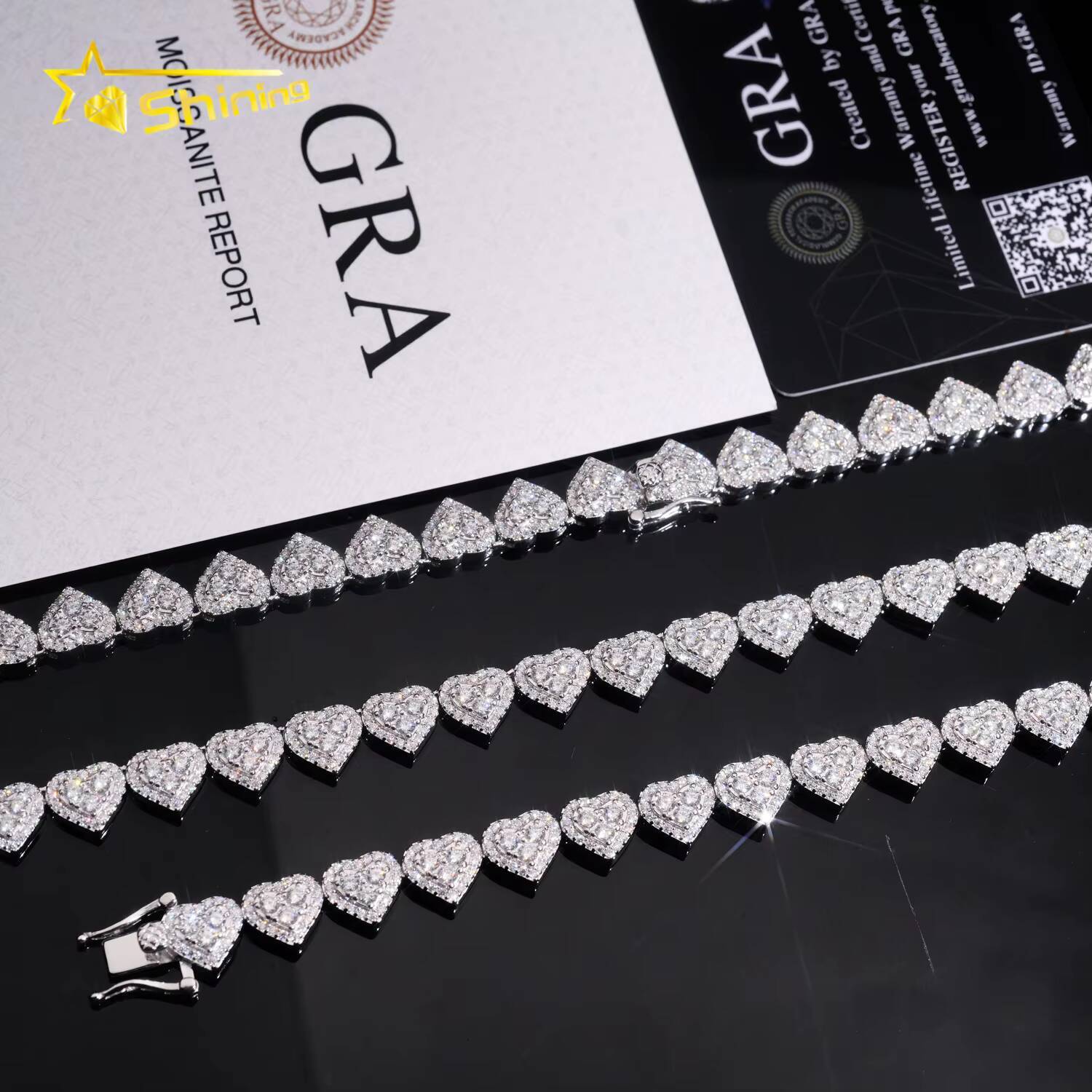 Bracelet moissanite Hi Hop 925 Silver Heart Shape Moissanite Bracelet Custom Iced Out GRA Certified Cuban Bracelets Necklace chain
