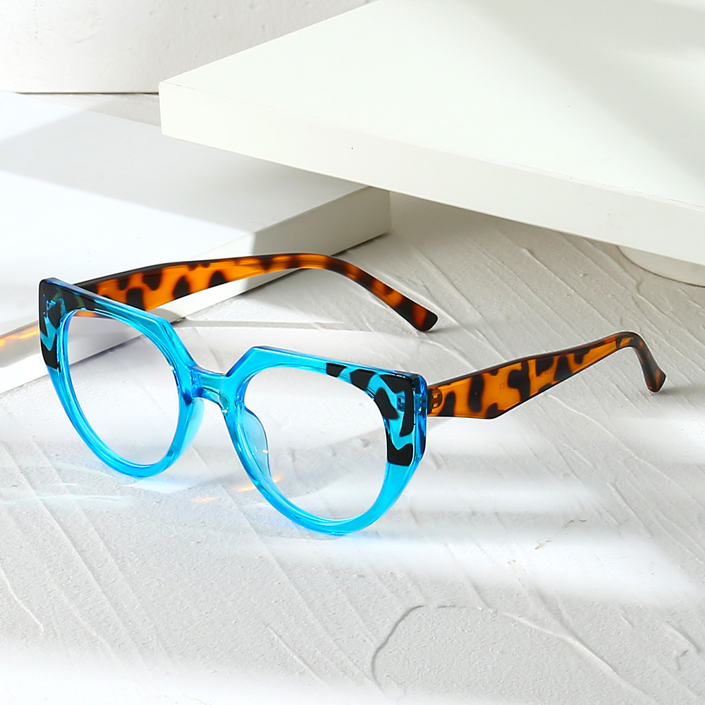 TR90 Lightweight Blue Light European and American Style Ins Patchwork Color Blocking Retro Cat Eye Large Frame Non-Prescription Glasses