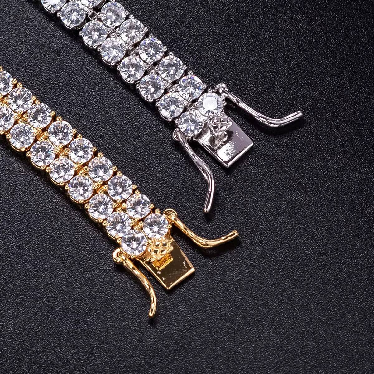 Customized 2 Row D/VVS-VS High Quality Moissanite Gravel Mens Tennis Chain 14k Gold/10K/18K/s925Gold Plated Moissanite Tennis C
