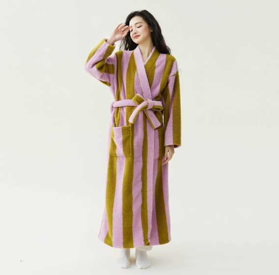 New Autumn and Winter Coral Fleece Thick Beautiful Velvet Long Men's and Women's Robe Bathrobe Couple Sleepwear Anti-static C251104