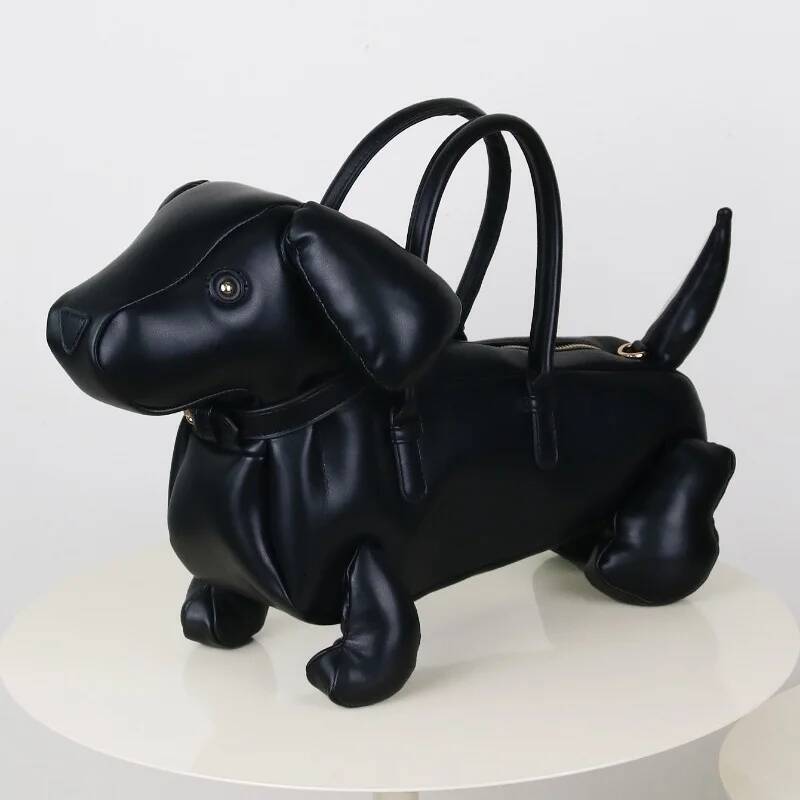 SIJIFSHANG Women's Fashion Creative Design Cute Dachshund Handbag PU Soft Leather Shoulder Messenger Bag