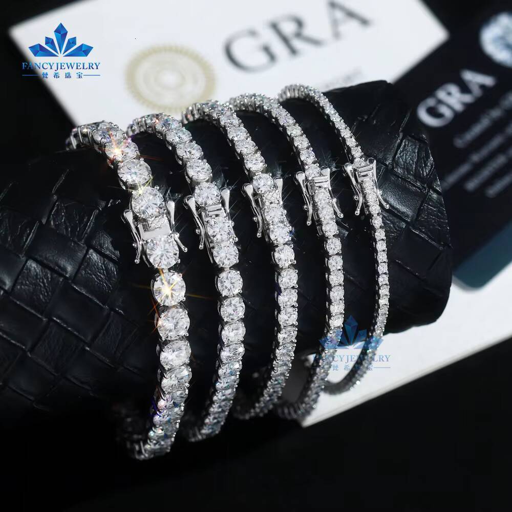 925 Silver Rhodium Plated 2/3/4mm Moissanite Bracelet for Men Women Pass Diamond Tester VVS Diamond Moissanite Tennis Chain