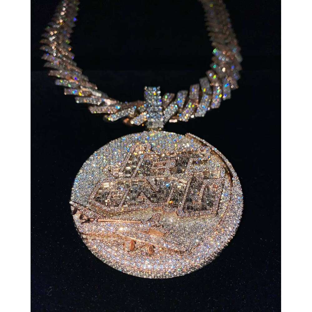 Custom Gold-Plated Vvs Moissanite Name Iced-Out Hip-Hop Style Round Brilliant Cut 925 Silver Pendant Jewelry