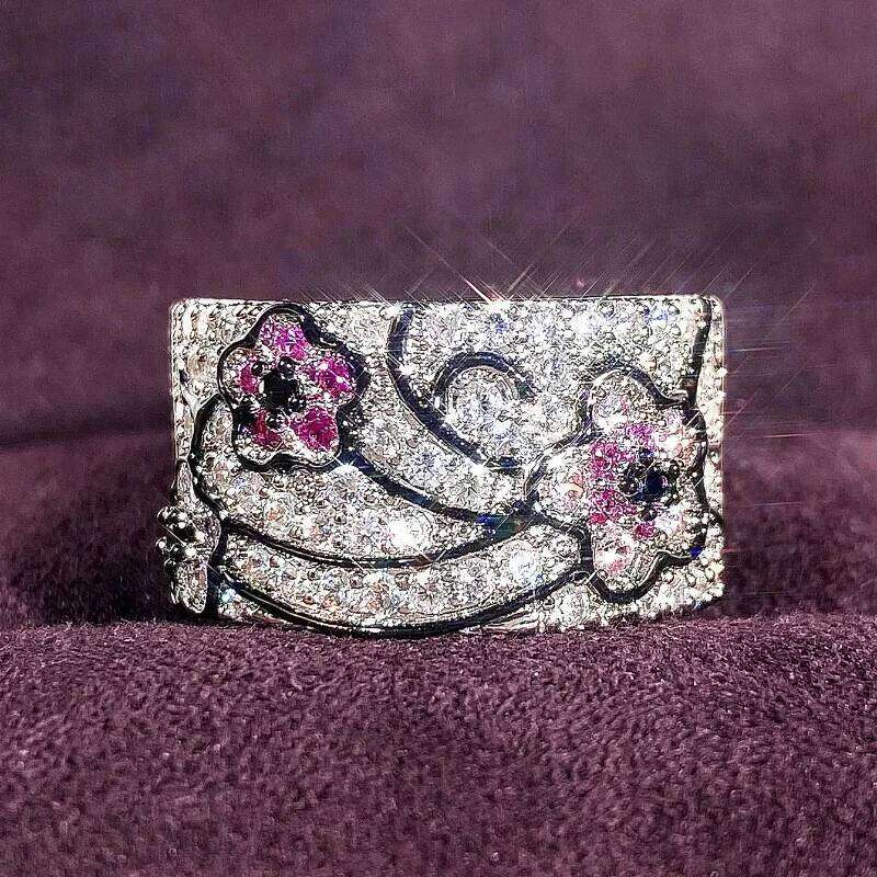 Flower Rings for Women Brilliant Sparkling Cubic Zirconia Finger Accessories Romantic Party Jewelry