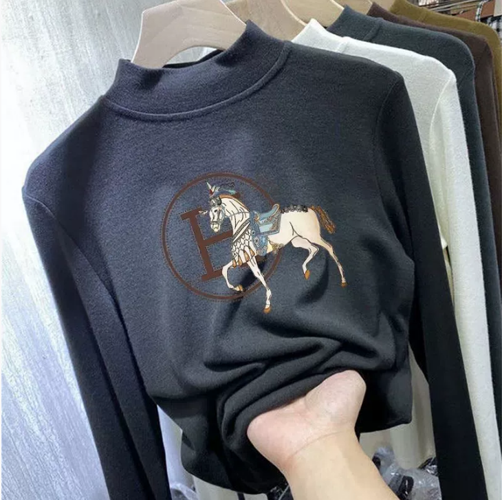 Fleece Half Polo/Turtle Neck Base Layer Women's Clothing Autumn/Winter Style Thickened Warm Sleeves T-Shirt Inner Top