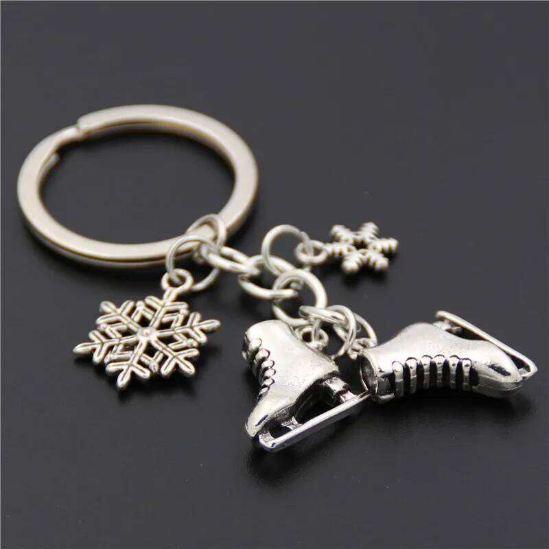 1pc Silver Color Ice Skates Snowflake Pendant Ring Skating Key Chain Keychain Jewelry For Winter Gift XJ260106