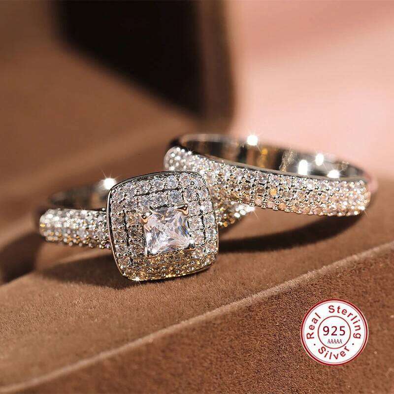 100% Solid Sterling Silver Color Luxury Lab Diamonds Wedding Rings Set For Bridal Women Engagement Finger Christmas Gift Jewelry