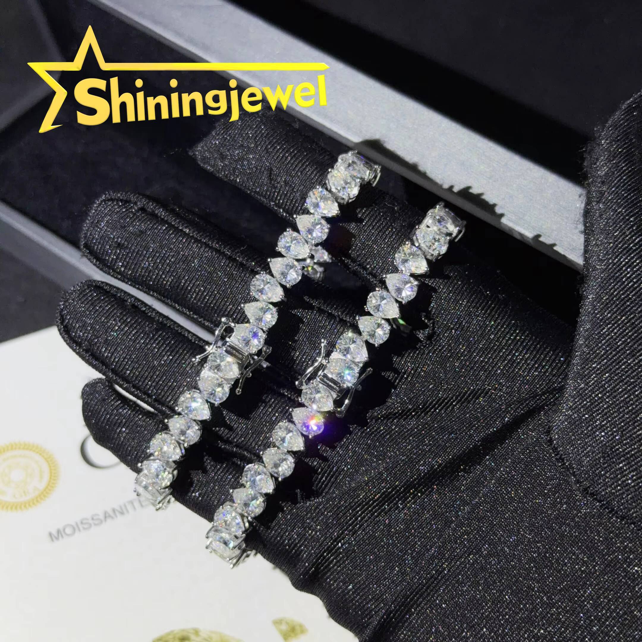 Fashion Jewelry Pear Cut Iced Out 57MM Tennis Bracelet 925 Silver Moissanite Diamond Tennis Bracelet Pass Diamond Test