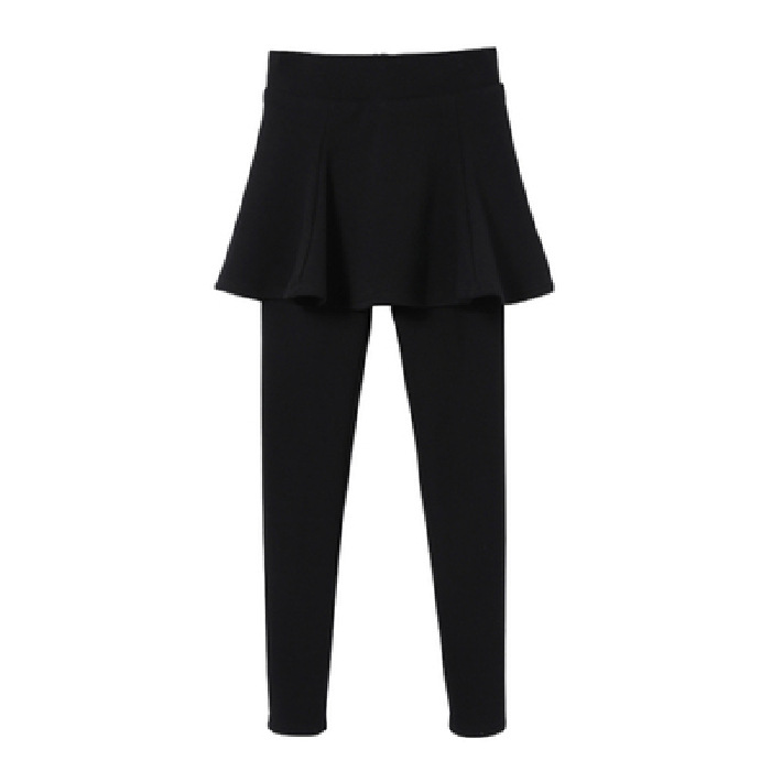 Women's Fleece-lined Layered Skirt Pants: Versatile Black Korean-style Ruffled Trousers for Spring & Autumn