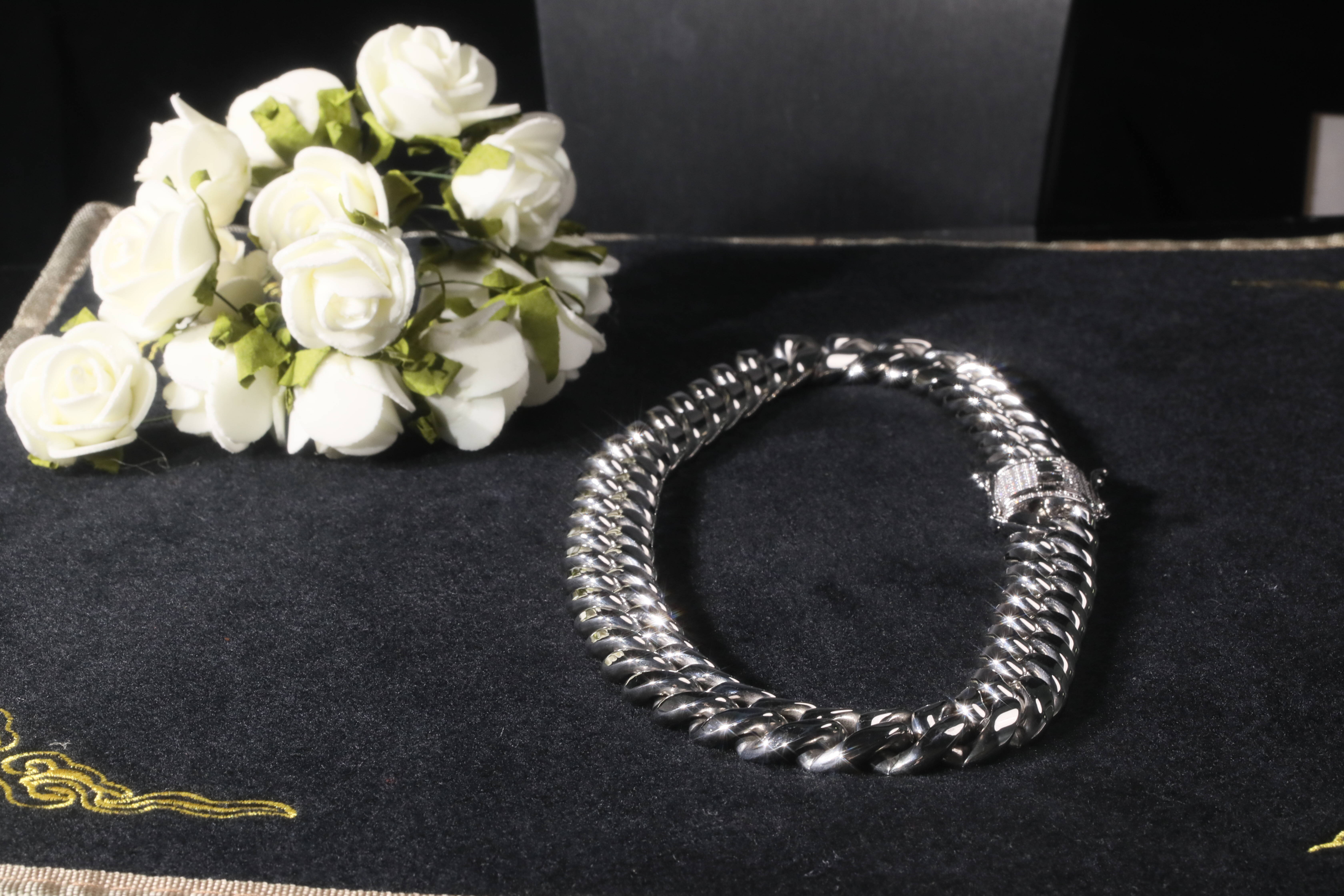 Jewelry Gold Plated Mm/8mm/10mm/12mm/14mm/16mm/18mm Mens Stainless Steel Moissanite Diamond Cuban Link Chain Bracelet Necklace