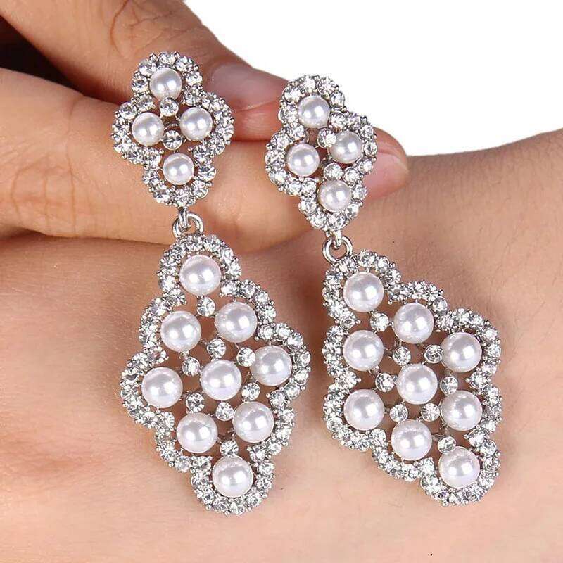 Pearl Pendant Earrings Aesthetic Lady Wedding Jewelry with Bright Zirconia Gorgeous Graceful Accessories