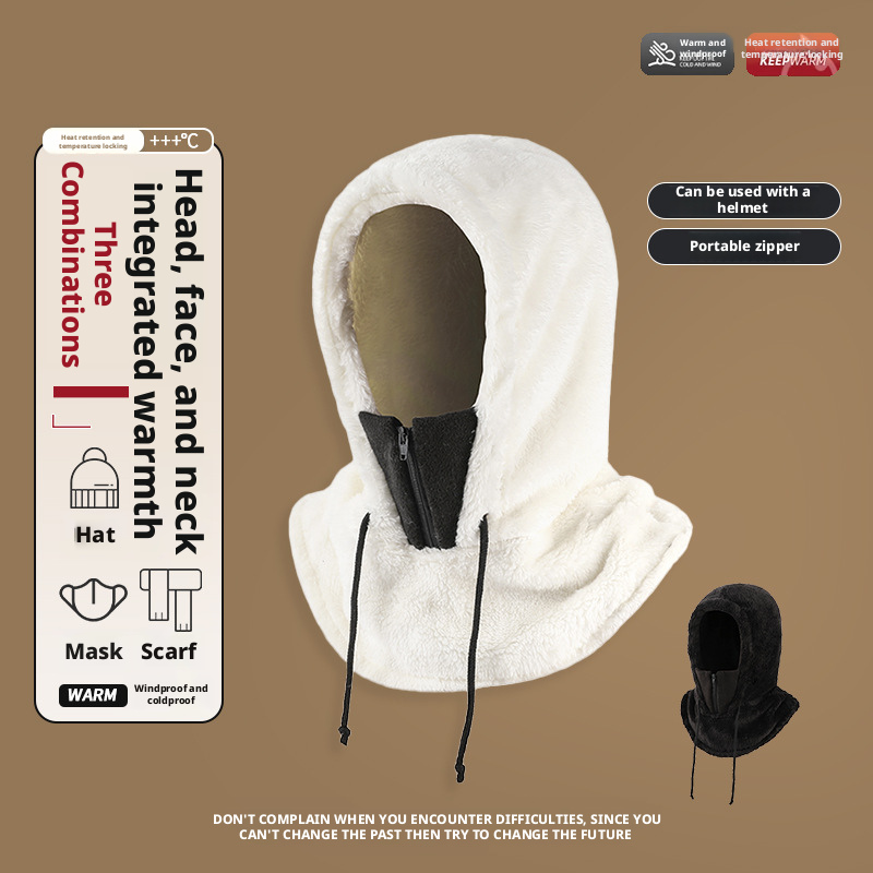 Fashion Face Masks Zippered Fuzzy Fleece Balaclava - Warm Drawstring Full Face Mask for Winter Sports Maskset013