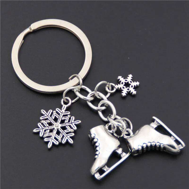 1pc Silver Color Ice Skates Snowflake Pendant Ring Skating Key Chain Keychain Jewelry For Winter Gift XJ260106