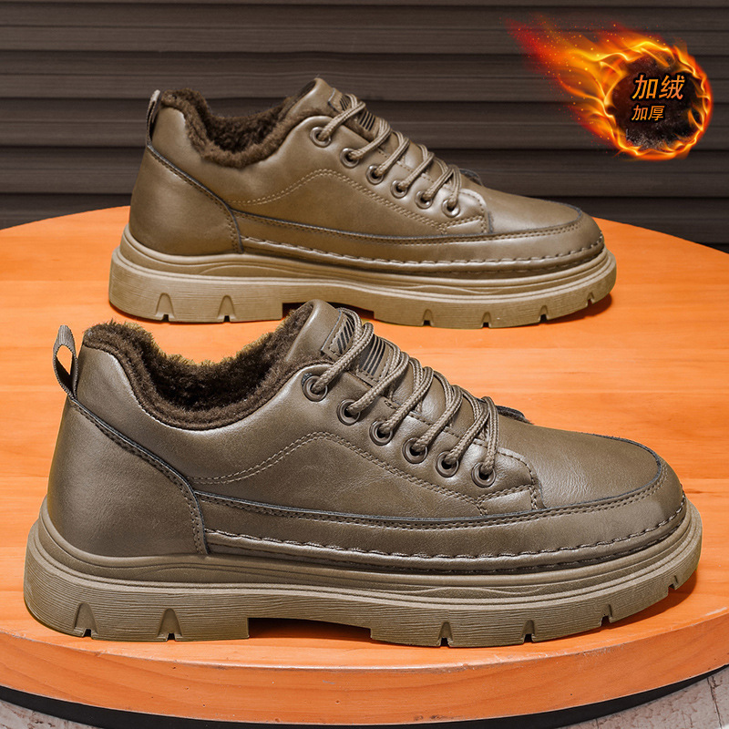 Ddmytiger Martin Low Cut British Style Winter Thick Soled Work Boots With Fleece Men S Casual Leather Shoes Retro Outdoor Shoes