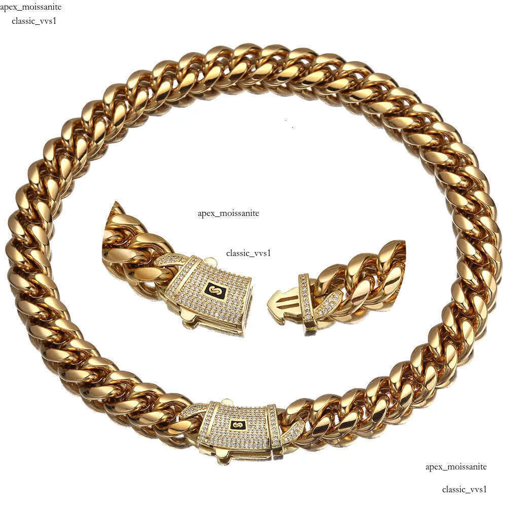 6-14mm Hip Hop Solid Stainless Steel Miami Cuban Link Chain Zircon Clasp Mens Simple High Polished Jewelry