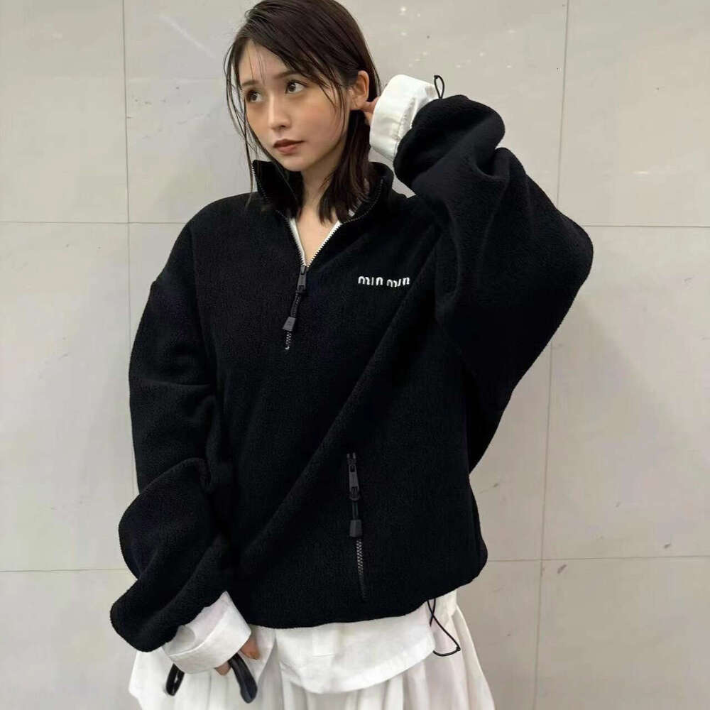 Designer Top Version Shenzhen MIU Series Fleece Wool Coat Drawstring Design Unisex Versatile Loose Fit 229d