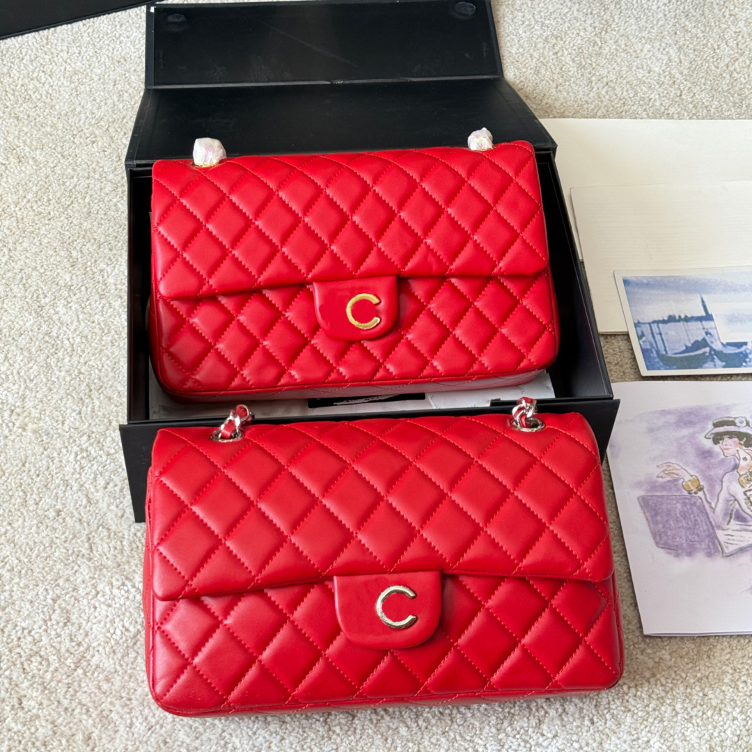 Caviar sheepskin Designer bags Luxury bag plaid flap CF bag Women handbag gold silver Chain shouder Bag fashion crossbody bag lady tote messenger bag Evening bag 26cm