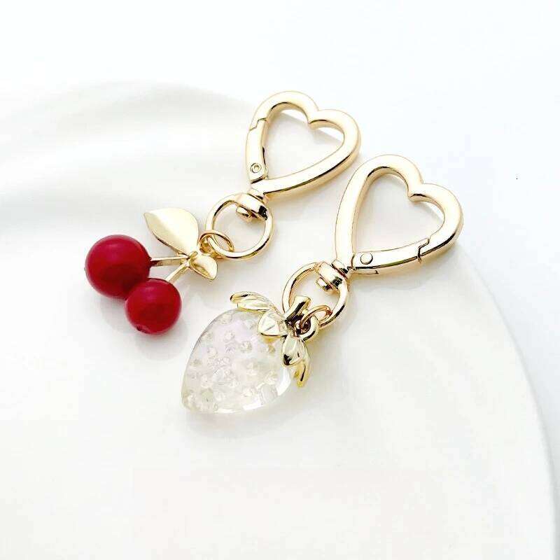 DIY Blossom Bag Charm Women's Accessory Keychain with Heart-Shaped Design Handmade Hair Accessories Cherry Leaf Pendant XJ260106