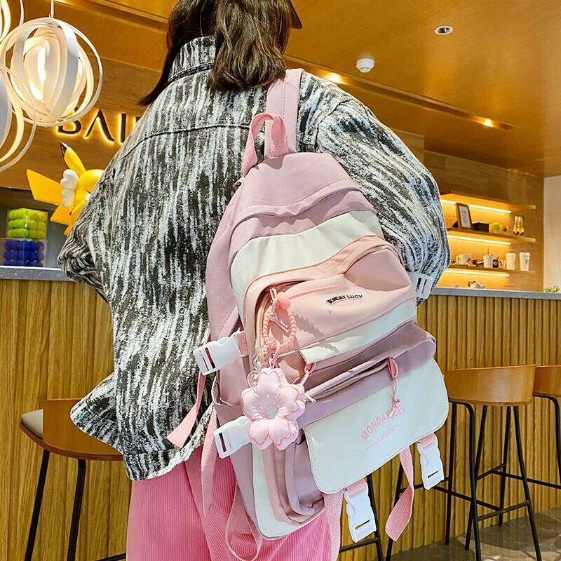 Pink Cherry Blossom Chain Fabric Sakura Pendant Cute Flower Key Ring Backpack Charms Car Decoration Bag Accessories XJ260106