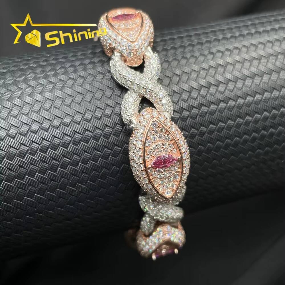 Pass Diamond Tester Solid 925 Sterling Silver Hip Hop Jewelry Custom Made VVS Moissanite Cuban Link Chain Eye Bracelet