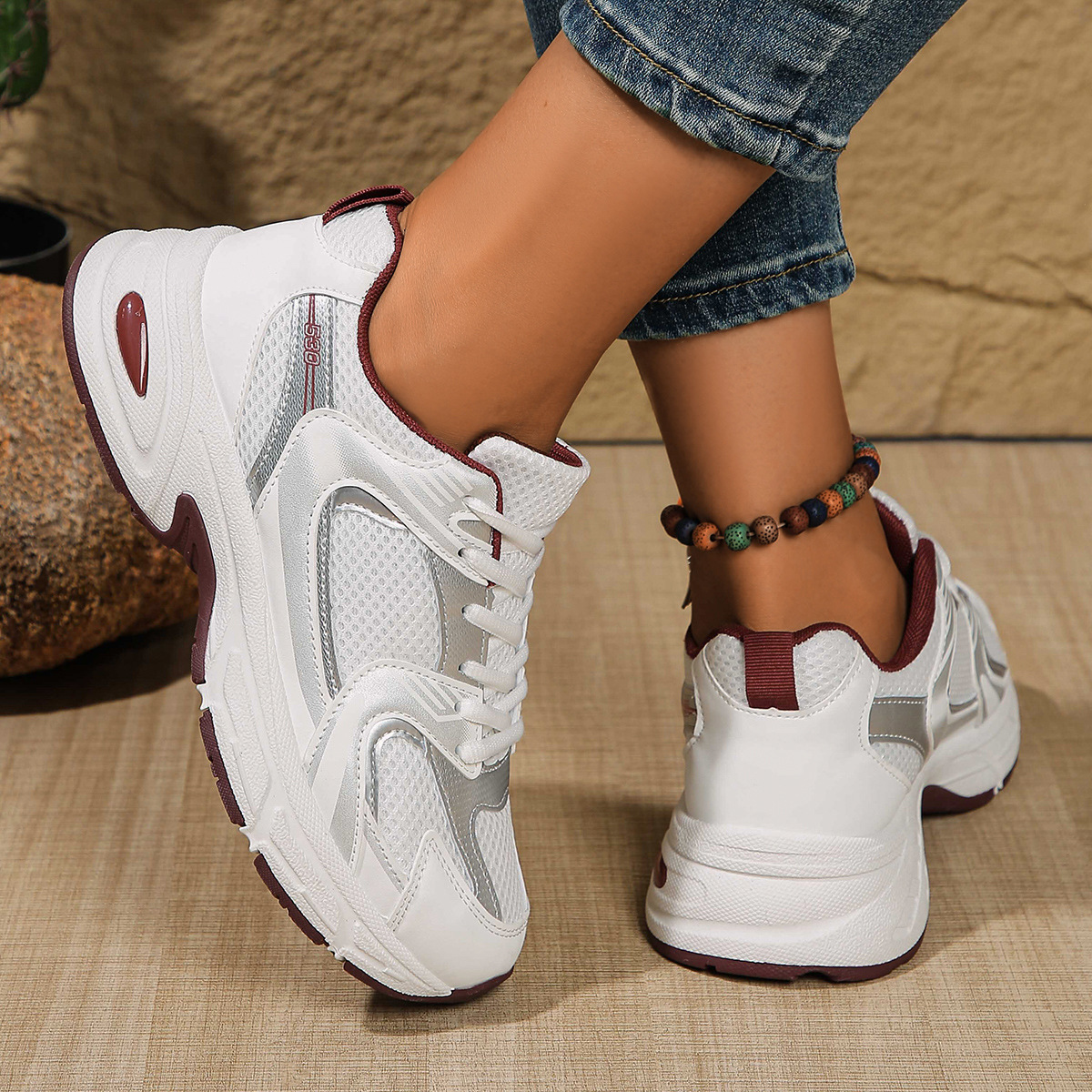 Free shipping 2026 hot luxury Sports Shoes Lightweight Chunky Black & White Sneakers - Cushioned for Comfort