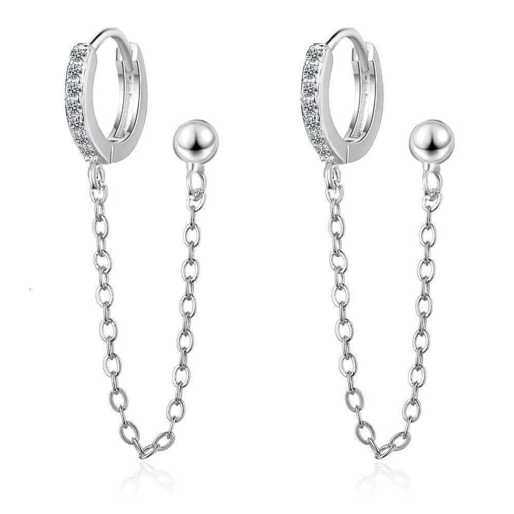 Newest Double Ear Hole 925 Sterling Silver Chain for Women Gift Jewelry Gold Color Long Tassel Ball Earrings Oorbellen