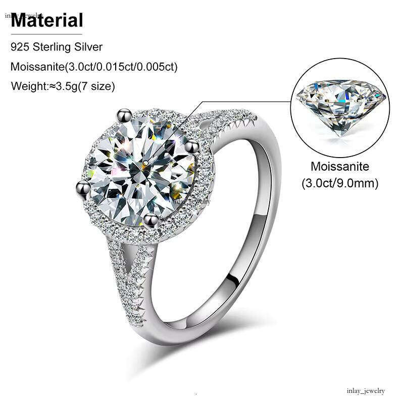 VVS Moissanite High-end Jewelry Eernity 3ct 9mm Silicon Stone 925 Sterling Silver Iced Out Unisex Engagement Ring