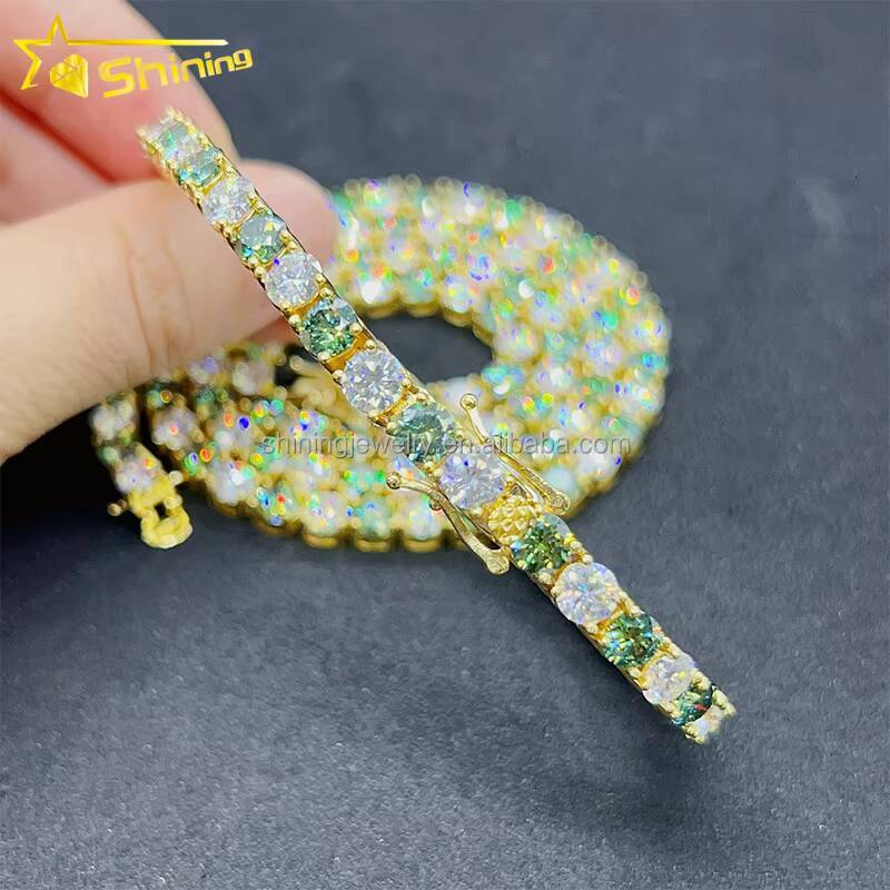Hot Sale Green Moissanite Tennis Chain Fine Jewelry S925 Tennis Chain Bracelets necklace Custom Moissanite Jewelry
