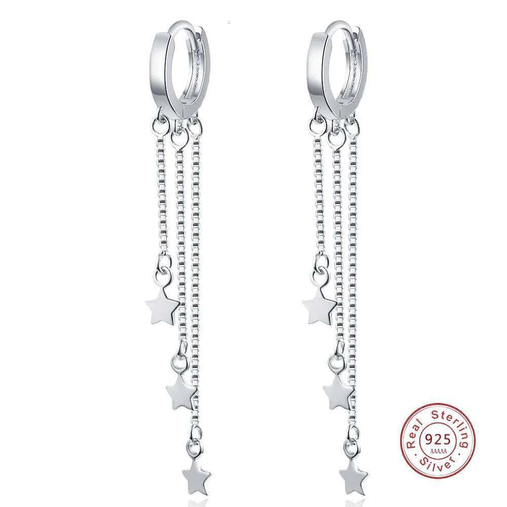 New Fashion Cubic Zircon Star Charms Tassels 925 Sterling Silver Drop Earrings for Women Girls Circle Jewelry