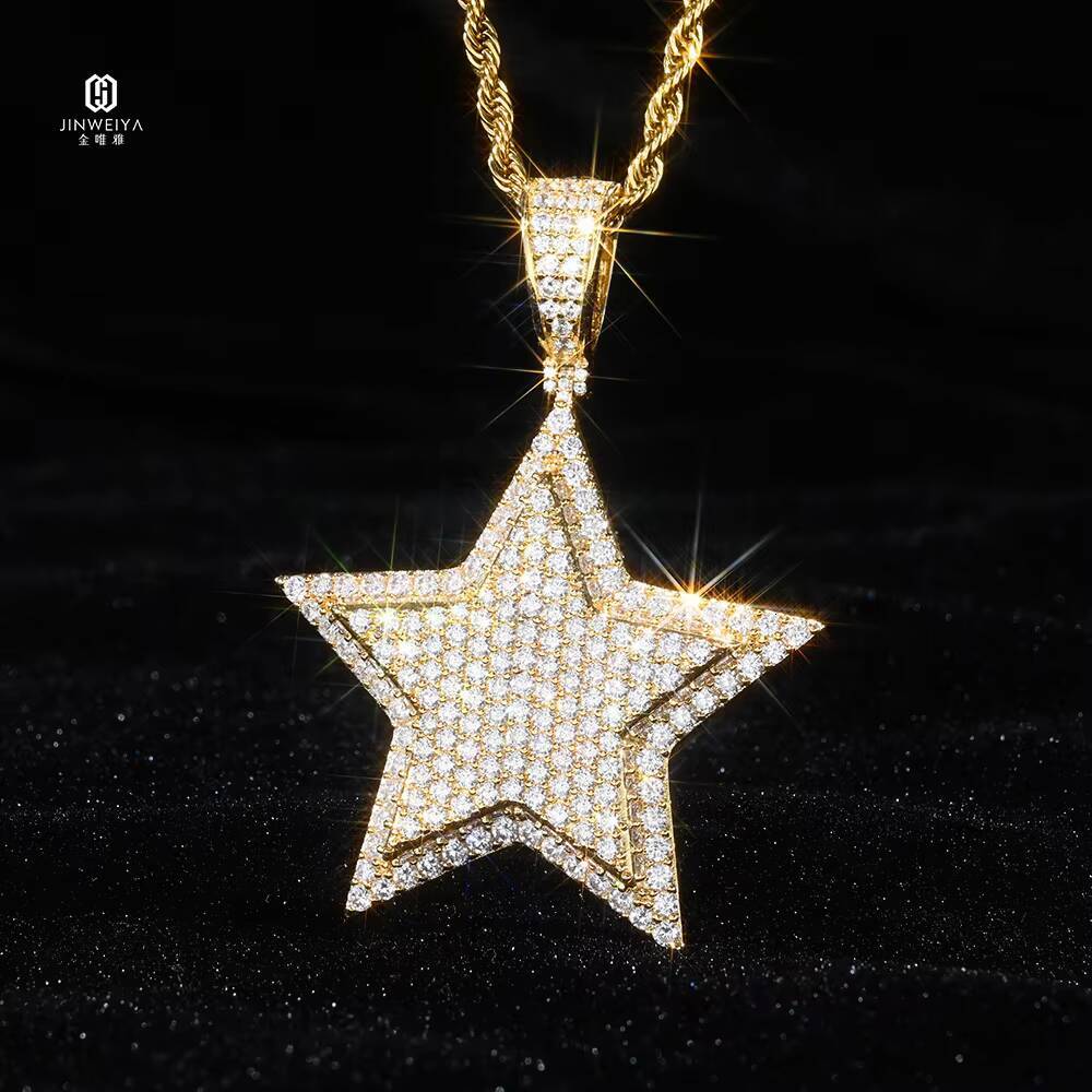 Hiphop Pendant Charms 925 Silver 3D Star Double Layers Round Brilliant Iced Out Moissanite Pendant GRA Certified Fashion Pendant