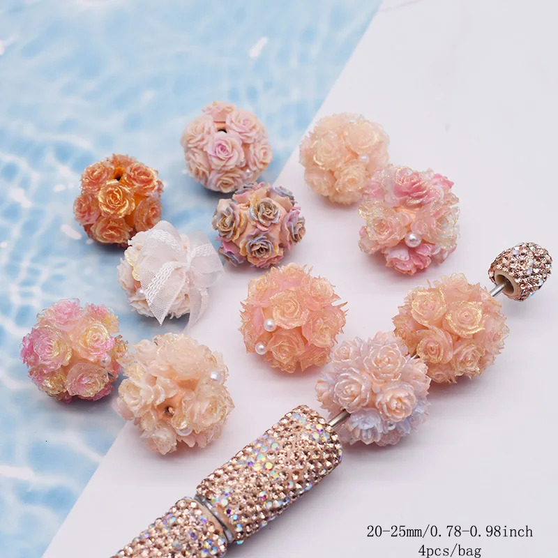 n 4pcs Orange Flower Polymer Clay Beads Round Flower Beads for Jewelry Making DIY Mobile Phone Chain Bead Pen Accessory 260106