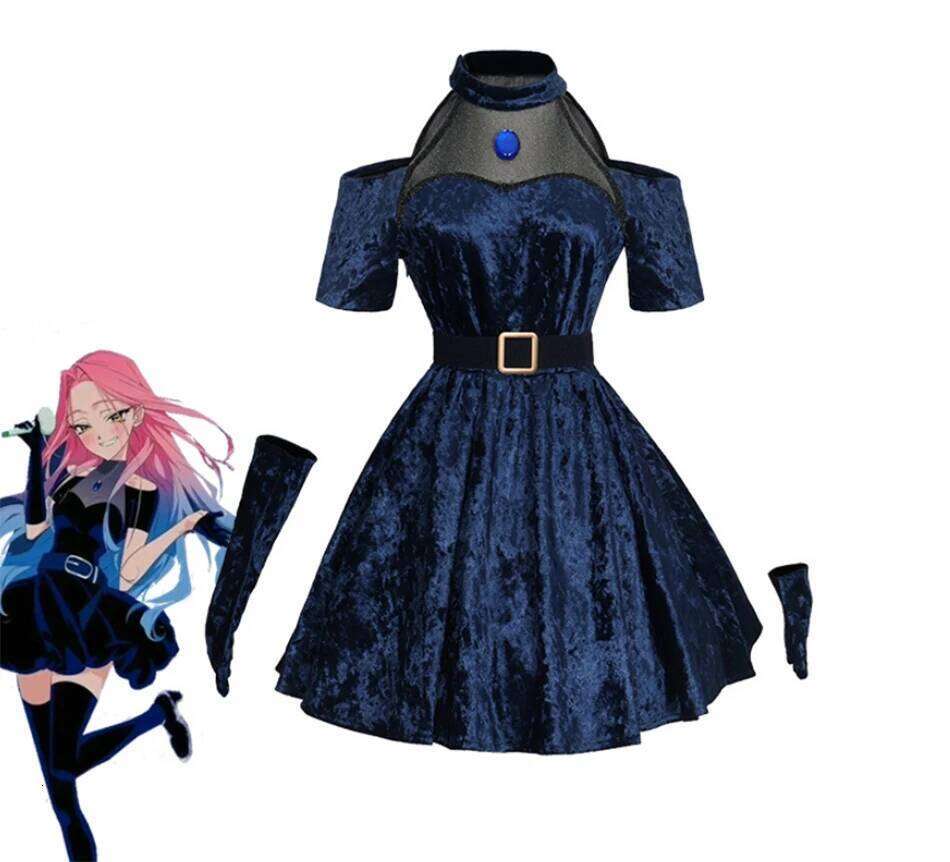 Roleplay Performance Clothes Mizi Cosplay Costume Wig Fancy Dress Party Navy Blue Velvet Outfit Anime Halloween Carnival Presale