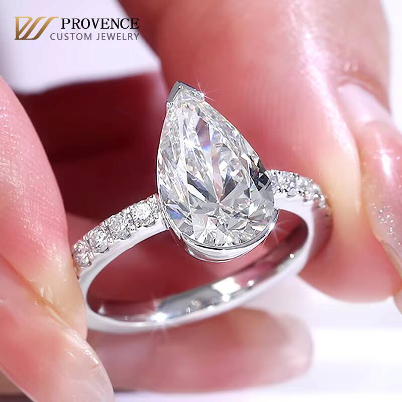 3ct Pear Lab Diamond Ring Cut DEF VVS Diamond Wedding Engagement Ring 14k18k Solid Gold Classic Design High Jewelry Ladies Party